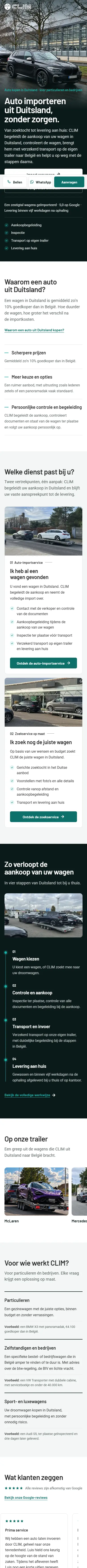 De homepage van autoimportclim.be op een gsm