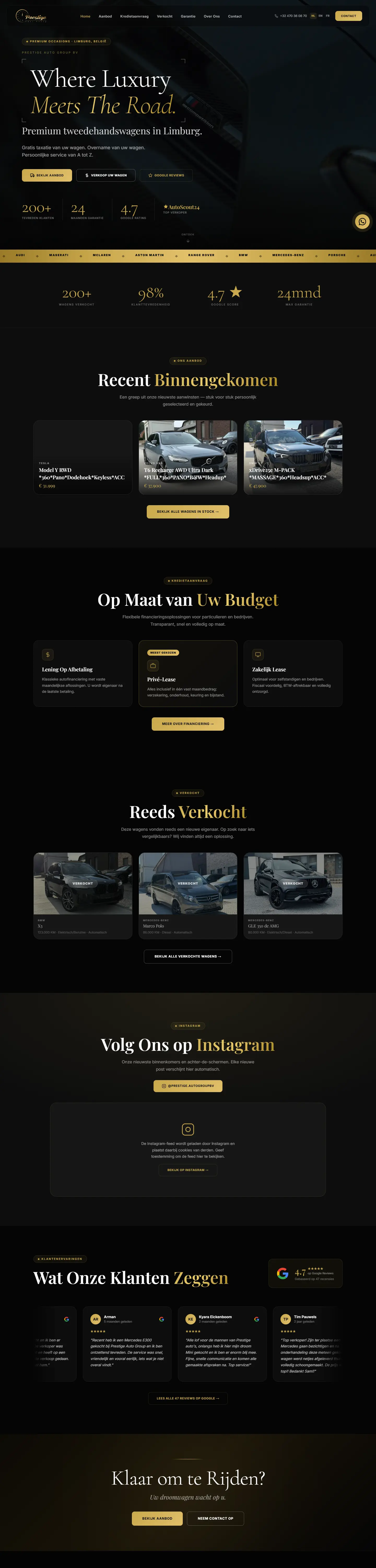 Pagina's van de site van Prestige Auto Group op desktop